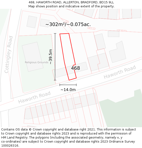468, HAWORTH ROAD, ALLERTON, BRADFORD, BD15 9LL: Plot and title map