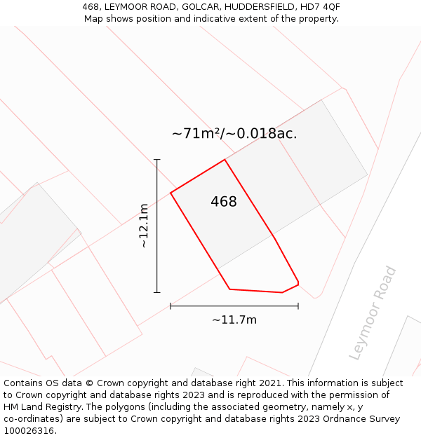 468, LEYMOOR ROAD, GOLCAR, HUDDERSFIELD, HD7 4QF: Plot and title map