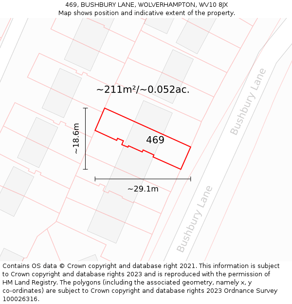 469, BUSHBURY LANE, WOLVERHAMPTON, WV10 8JX: Plot and title map