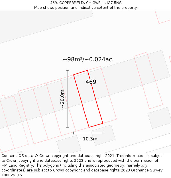 469, COPPERFIELD, CHIGWELL, IG7 5NS: Plot and title map