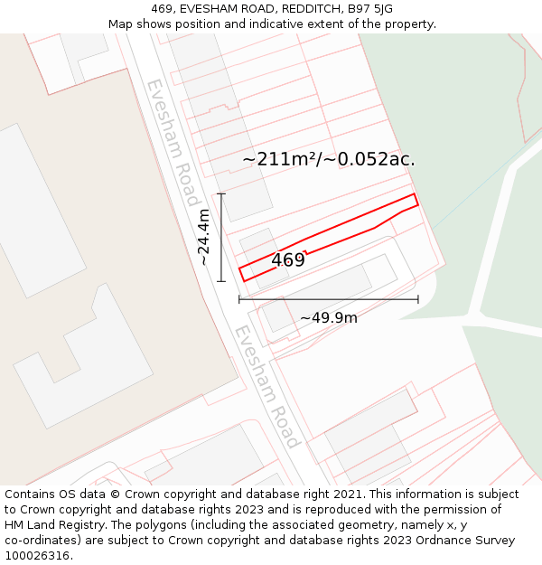 469, EVESHAM ROAD, REDDITCH, B97 5JG: Plot and title map
