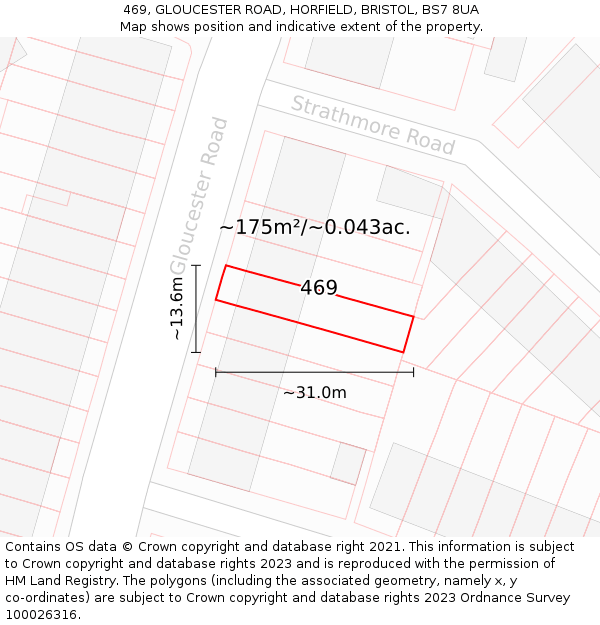 469, GLOUCESTER ROAD, HORFIELD, BRISTOL, BS7 8UA: Plot and title map