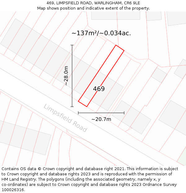 469, LIMPSFIELD ROAD, WARLINGHAM, CR6 9LE: Plot and title map