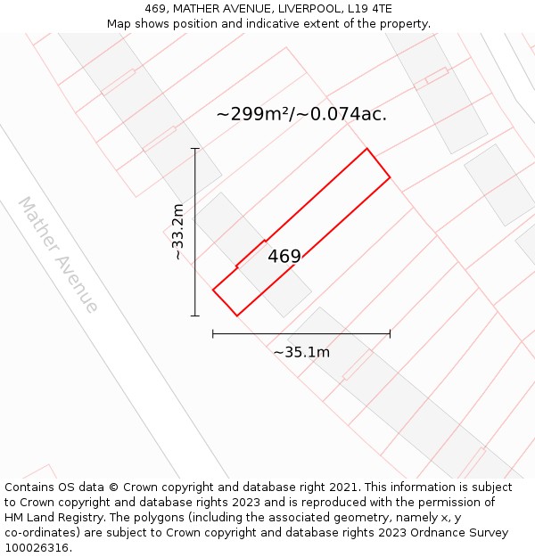 469, MATHER AVENUE, LIVERPOOL, L19 4TE: Plot and title map