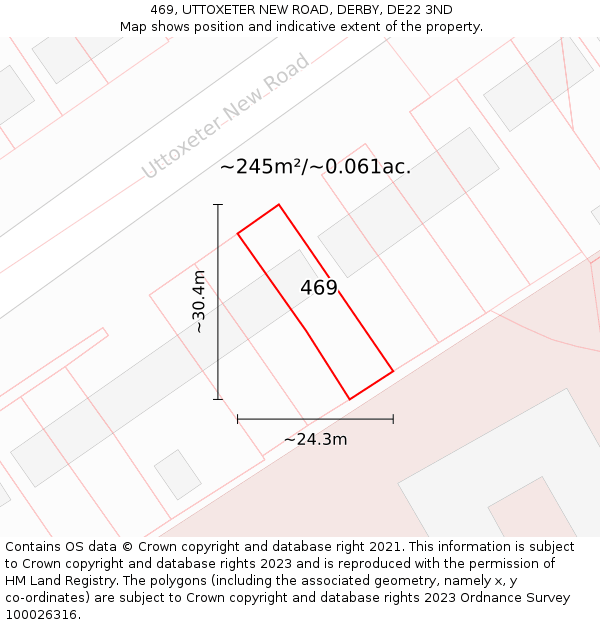 469, UTTOXETER NEW ROAD, DERBY, DE22 3ND: Plot and title map