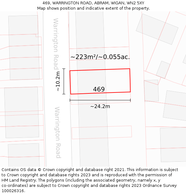 469, WARRINGTON ROAD, ABRAM, WIGAN, WN2 5XY: Plot and title map