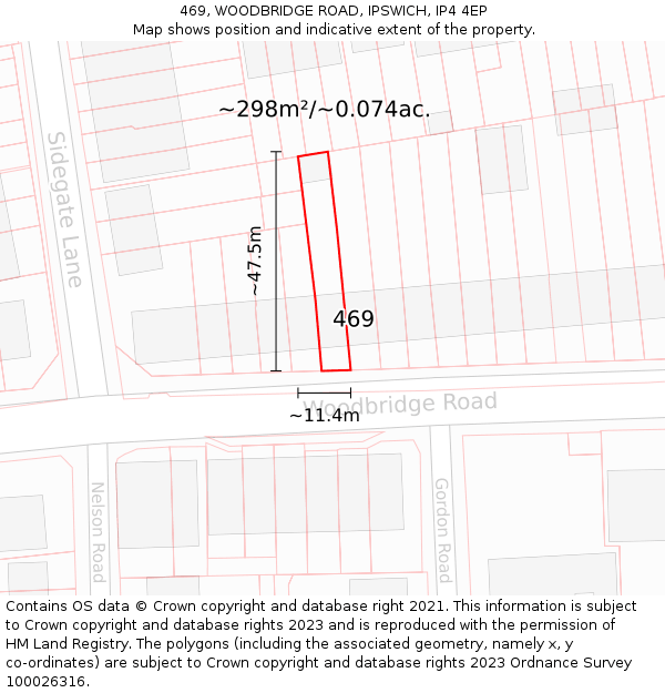 469, WOODBRIDGE ROAD, IPSWICH, IP4 4EP: Plot and title map