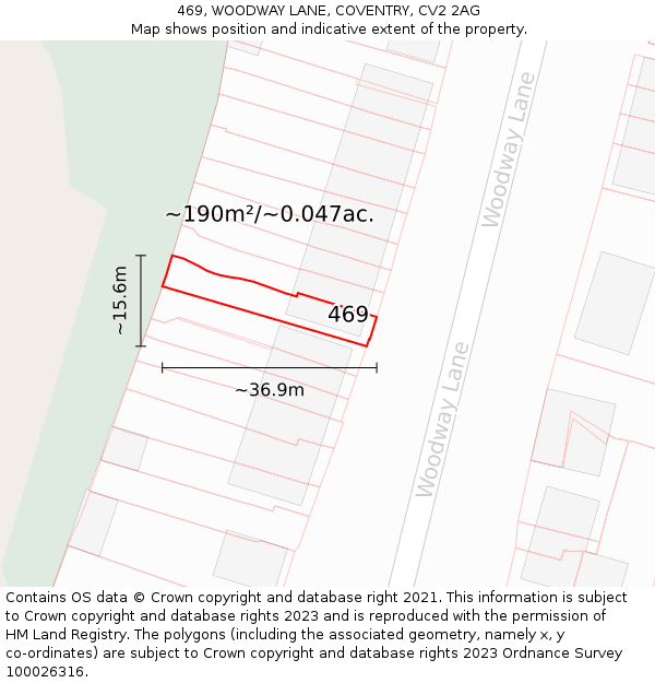 469, WOODWAY LANE, COVENTRY, CV2 2AG: Plot and title map
