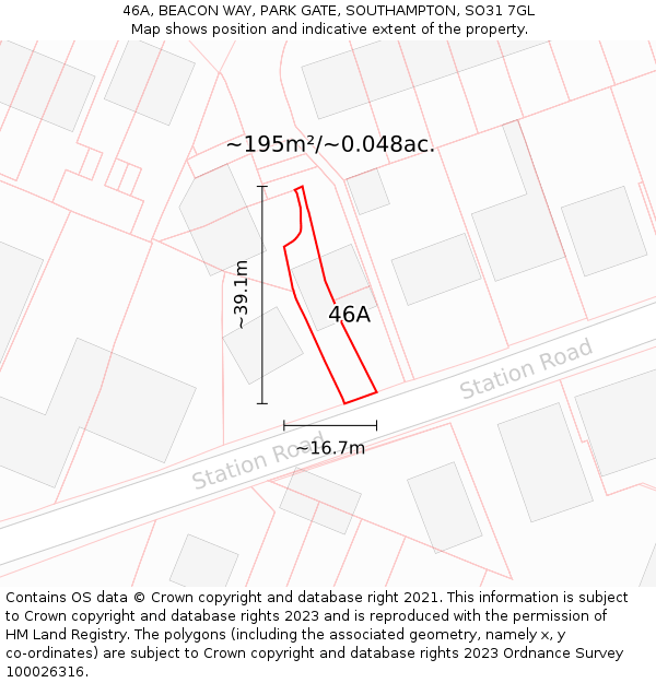 46A, BEACON WAY, PARK GATE, SOUTHAMPTON, SO31 7GL: Plot and title map