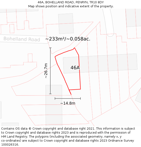 46A, BOHELLAND ROAD, PENRYN, TR10 8DY: Plot and title map