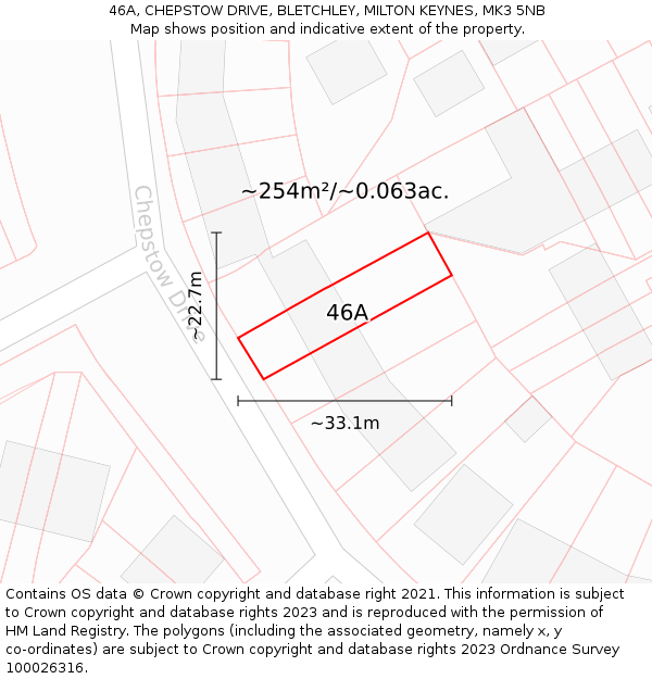 46A, CHEPSTOW DRIVE, BLETCHLEY, MILTON KEYNES, MK3 5NB: Plot and title map
