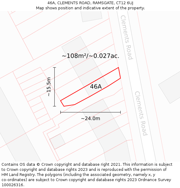 46A, CLEMENTS ROAD, RAMSGATE, CT12 6UJ: Plot and title map