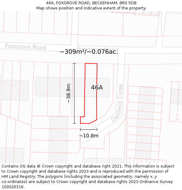 46A, FOXGROVE ROAD, BECKENHAM, BR3 5DB: Plot and title map