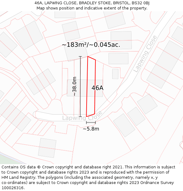 46A, LAPWING CLOSE, BRADLEY STOKE, BRISTOL, BS32 0BJ: Plot and title map