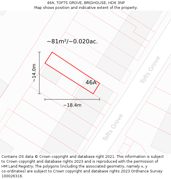 46A, TOFTS GROVE, BRIGHOUSE, HD6 3NP: Plot and title map