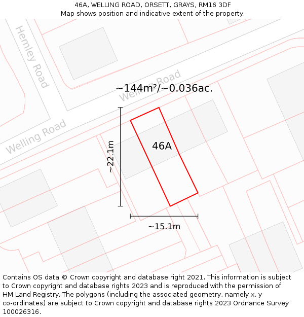 46A, WELLING ROAD, ORSETT, GRAYS, RM16 3DF: Plot and title map