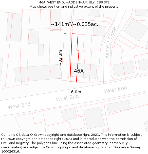 46A, WEST END, HADDENHAM, ELY, CB6 3TE: Plot and title map