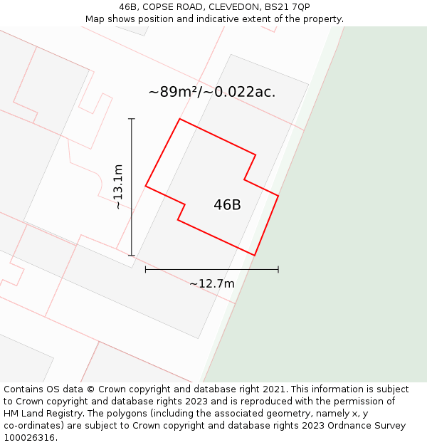 46B, COPSE ROAD, CLEVEDON, BS21 7QP: Plot and title map