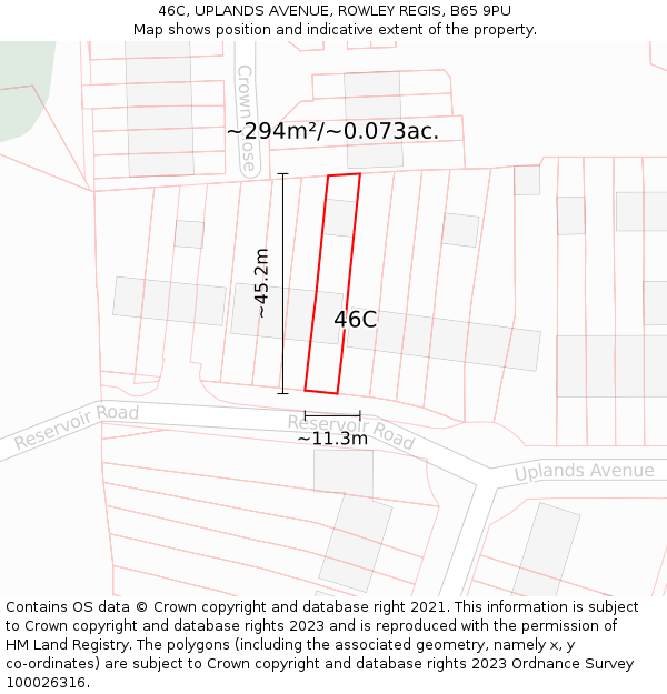 46C, UPLANDS AVENUE, ROWLEY REGIS, B65 9PU: Plot and title map