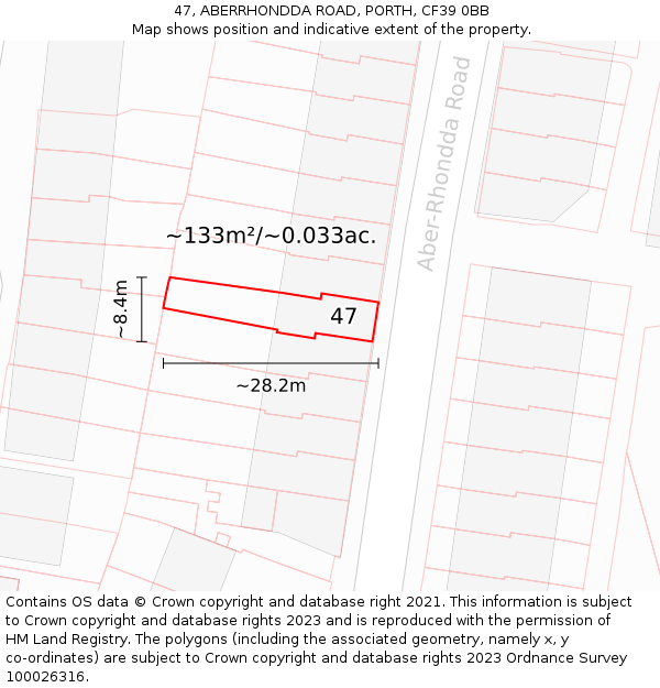 47, ABERRHONDDA ROAD, PORTH, CF39 0BB: Plot and title map