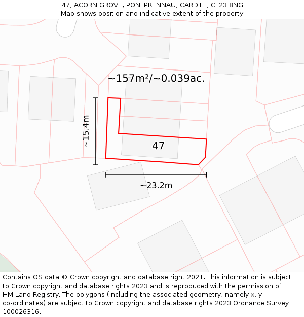 47, ACORN GROVE, PONTPRENNAU, CARDIFF, CF23 8NG: Plot and title map