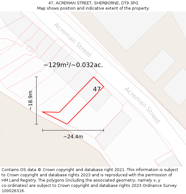 47, ACREMAN STREET, SHERBORNE, DT9 3PG: Plot and title map