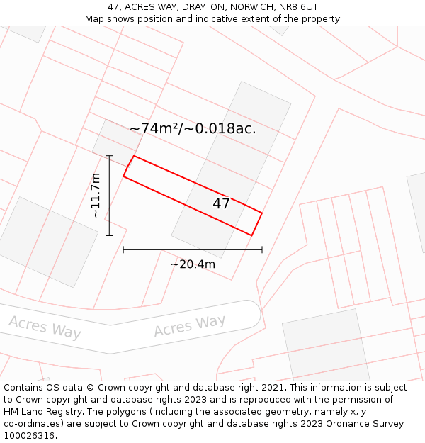 47, ACRES WAY, DRAYTON, NORWICH, NR8 6UT: Plot and title map