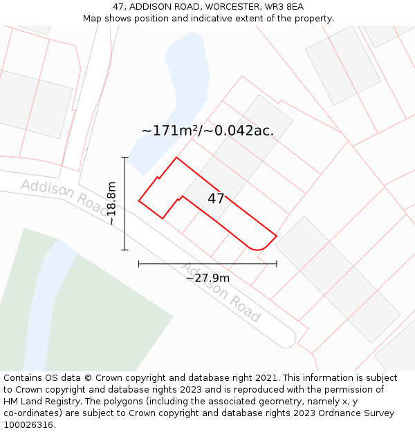 47, ADDISON ROAD, WORCESTER, WR3 8EA: Plot and title map