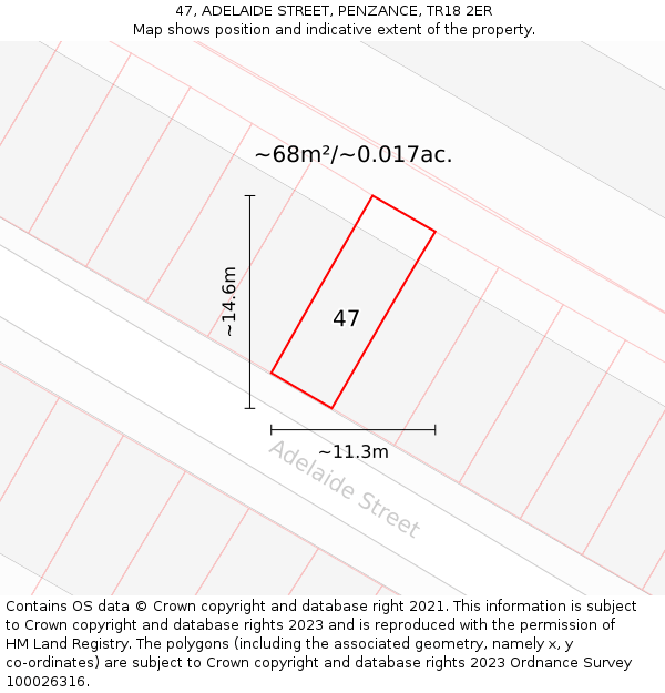 47, ADELAIDE STREET, PENZANCE, TR18 2ER: Plot and title map