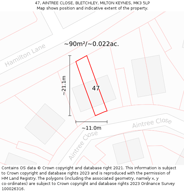 47, AINTREE CLOSE, BLETCHLEY, MILTON KEYNES, MK3 5LP: Plot and title map