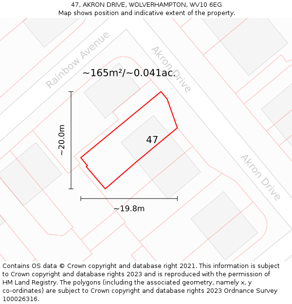 47, AKRON DRIVE, WOLVERHAMPTON, WV10 6EG: Plot and title map