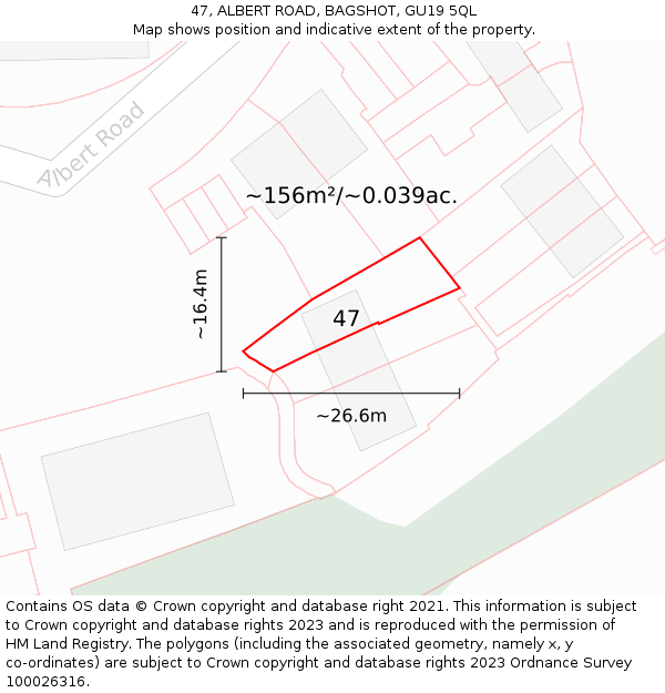 47, ALBERT ROAD, BAGSHOT, GU19 5QL: Plot and title map