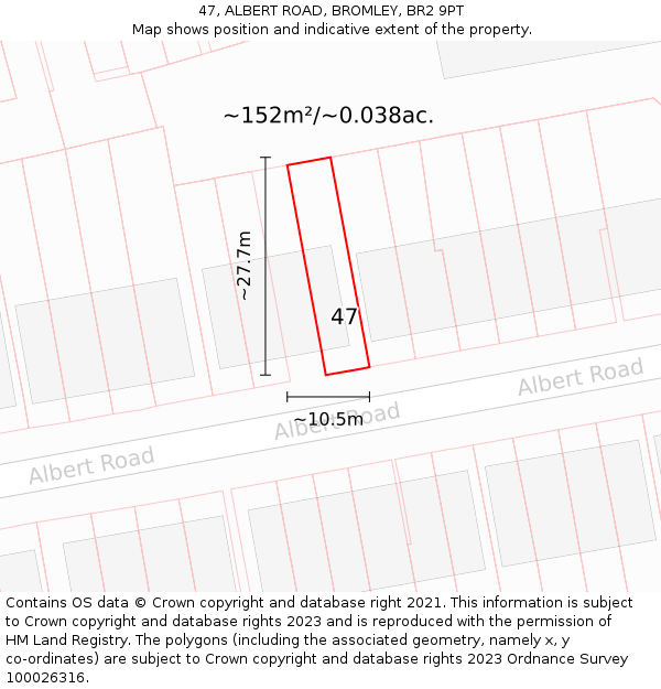 47, ALBERT ROAD, BROMLEY, BR2 9PT: Plot and title map
