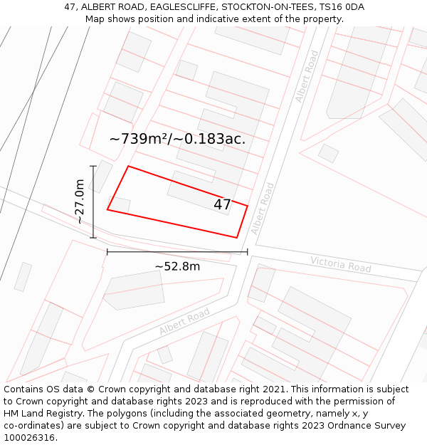 47, ALBERT ROAD, EAGLESCLIFFE, STOCKTON-ON-TEES, TS16 0DA: Plot and title map