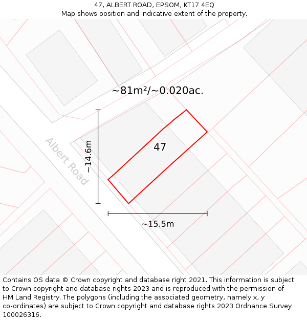 47, ALBERT ROAD, EPSOM, KT17 4EQ: Plot and title map