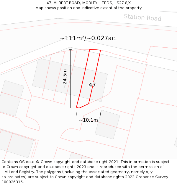 47, ALBERT ROAD, MORLEY, LEEDS, LS27 8JX: Plot and title map