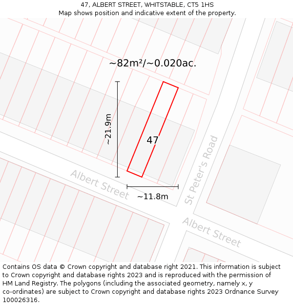 47, ALBERT STREET, WHITSTABLE, CT5 1HS: Plot and title map