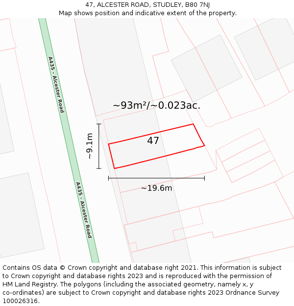 47, ALCESTER ROAD, STUDLEY, B80 7NJ: Plot and title map