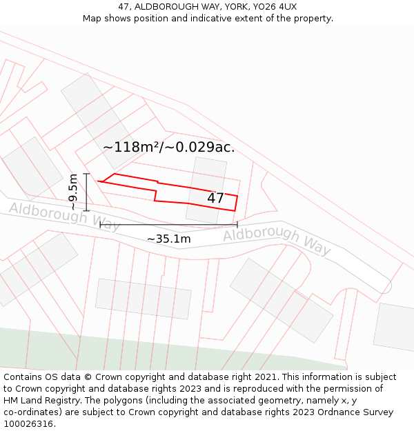 47, ALDBOROUGH WAY, YORK, YO26 4UX: Plot and title map