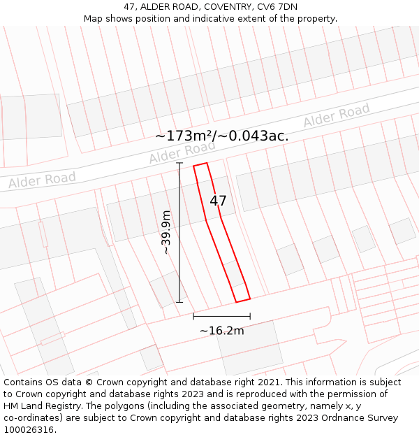47, ALDER ROAD, COVENTRY, CV6 7DN: Plot and title map