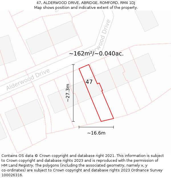 47, ALDERWOOD DRIVE, ABRIDGE, ROMFORD, RM4 1DJ: Plot and title map
