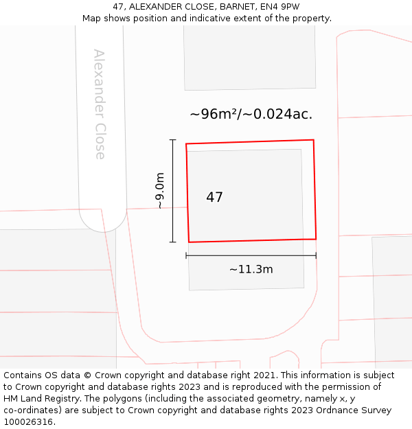 47, ALEXANDER CLOSE, BARNET, EN4 9PW: Plot and title map