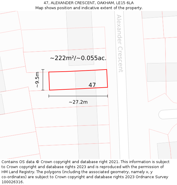 47, ALEXANDER CRESCENT, OAKHAM, LE15 6LA: Plot and title map
