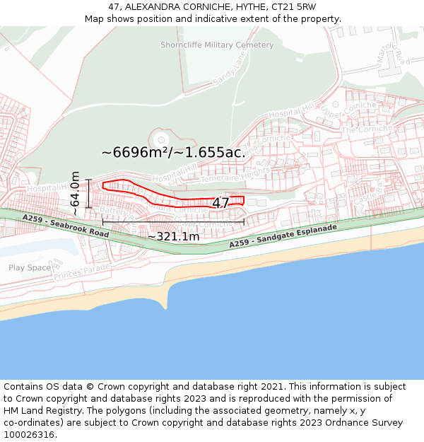47, ALEXANDRA CORNICHE, HYTHE, CT21 5RW: Plot and title map