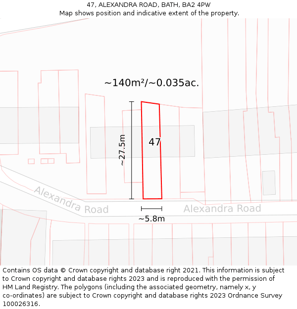 47, ALEXANDRA ROAD, BATH, BA2 4PW: Plot and title map