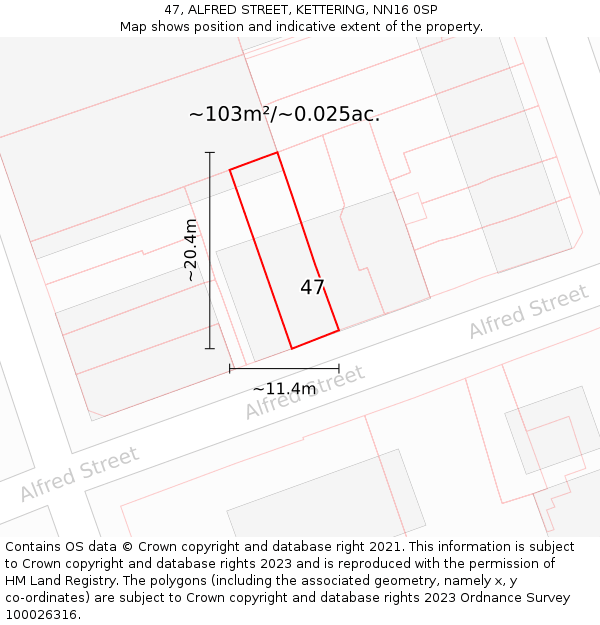 47, ALFRED STREET, KETTERING, NN16 0SP: Plot and title map