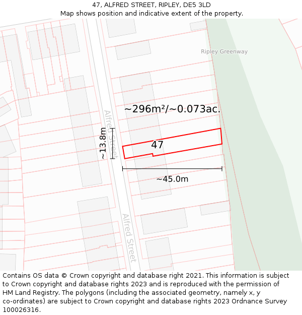 47, ALFRED STREET, RIPLEY, DE5 3LD: Plot and title map
