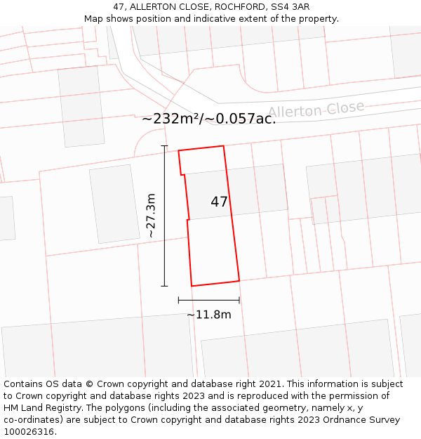 47, ALLERTON CLOSE, ROCHFORD, SS4 3AR: Plot and title map