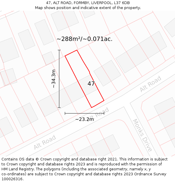 47, ALT ROAD, FORMBY, LIVERPOOL, L37 6DB: Plot and title map