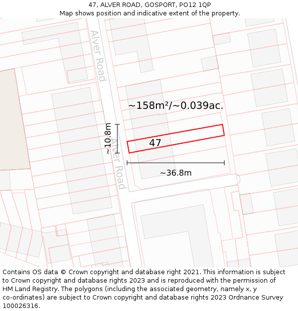 47, ALVER ROAD, GOSPORT, PO12 1QP: Plot and title map